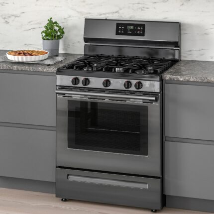 MOTSVARIG Horno+estufa de gas - negro acero inoxidable