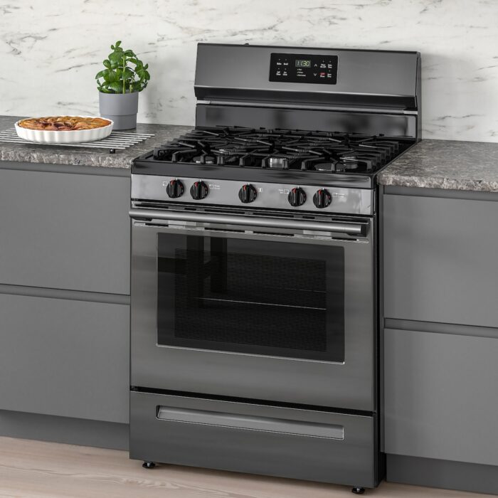 MOTSVARIG Horno+estufa de gas - negro acero inoxidable