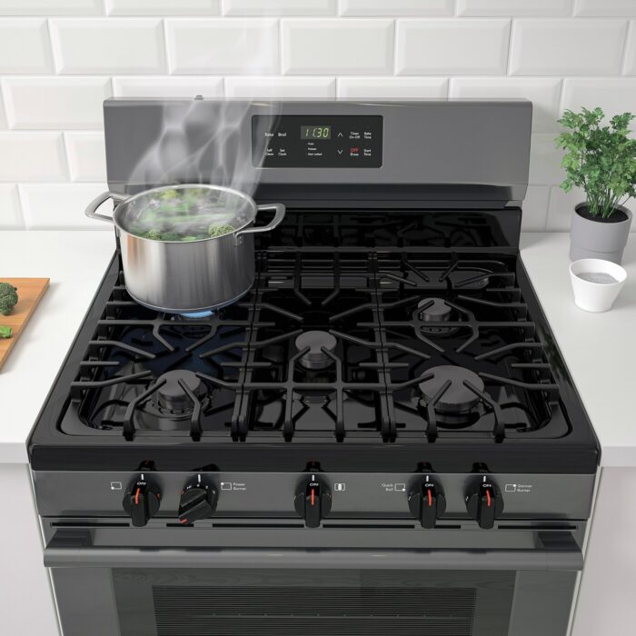 MOTSVARIG Horno+estufa de gas - negro acero inoxidable