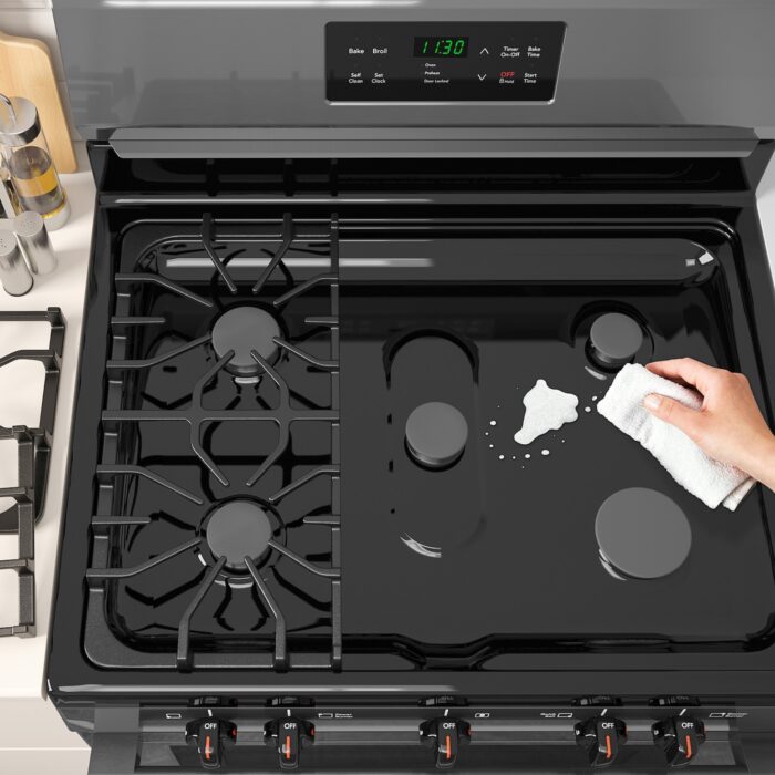 MOTSVARIG Horno+estufa de gas - negro acero inoxidable
